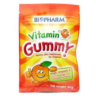 BIOPHARM VITAMIN C GUMMY (ซองสีส้ม) รสส้มและรสสตรอเบอร์รี่ 60G.