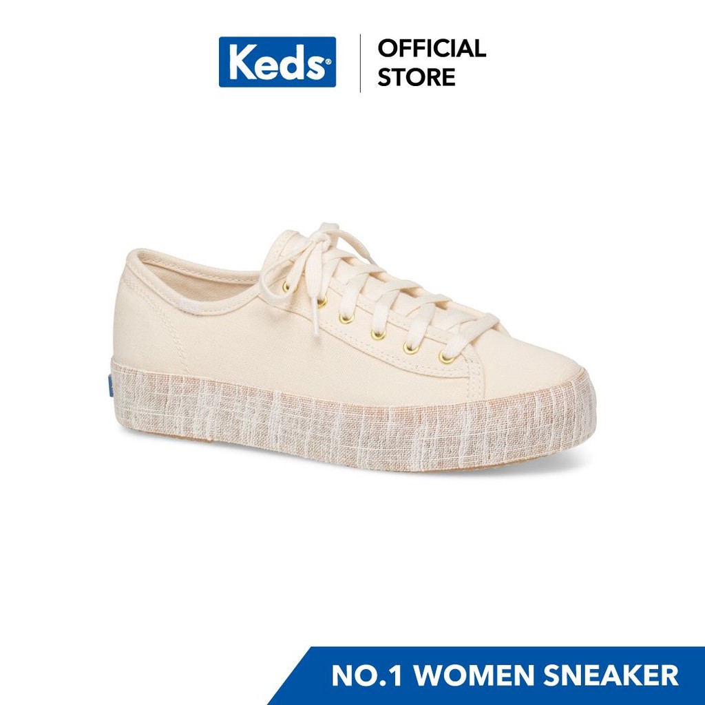 KEDS WF60328 TRIPLE KICK BURLAP NATURAL รองเท้าผ้าใบผู้หญิง แบบผูกเชือก สีชมพู