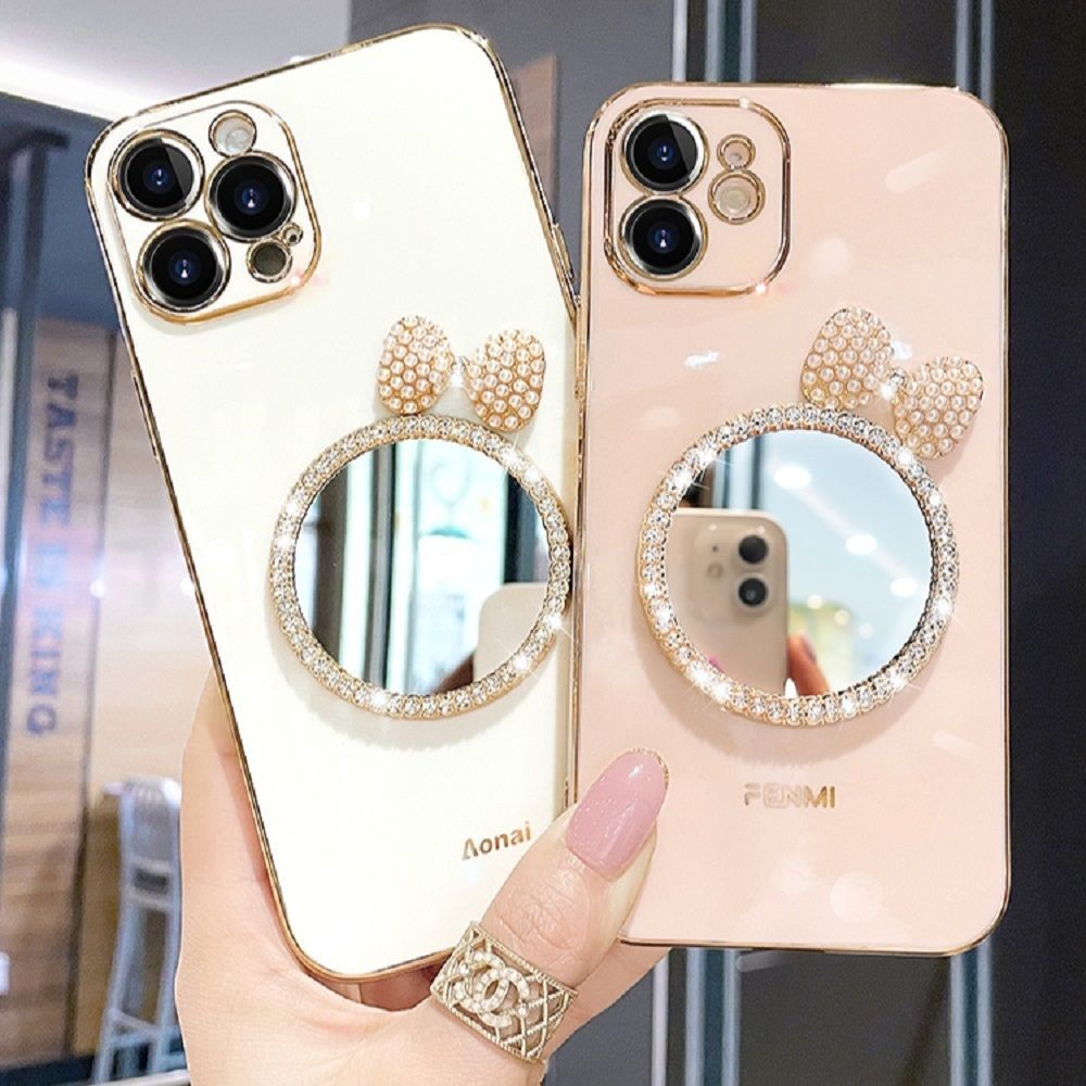 สําหรับ Apple iPhone 16 15 14 13 12 Pro Max 13 12 mini iPhone 14 15 16 Plus XS X Max Square Bling เพชรกระจกดอกไม้ชุบเคสโทรศัพท์นุ่มกลับคลุมทั้งหมดปลอก