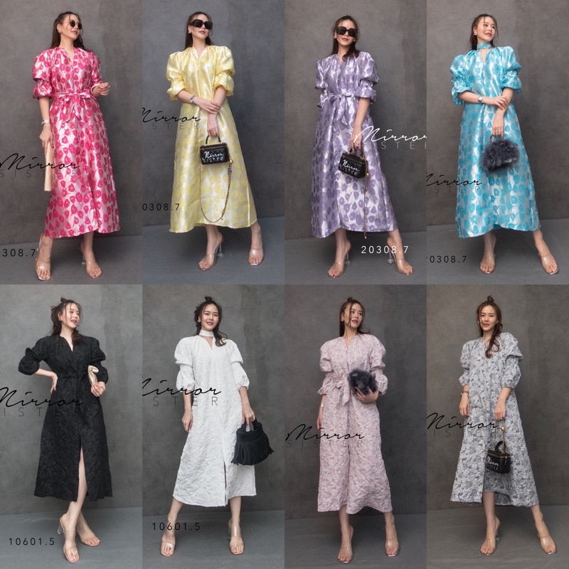 Mirrorsister #10601.5 #20308.7 เดรสผ้าtextureนูน ชุดออกงาน เดรสแขนพอง ชุดไปงานแต่ง