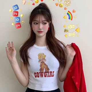 เสื้อครอป cow girl ♥️New in -งานนำเข้า พร้อมส่งค่า- เสื้อแขนสั้นสกรีนลายcow girl