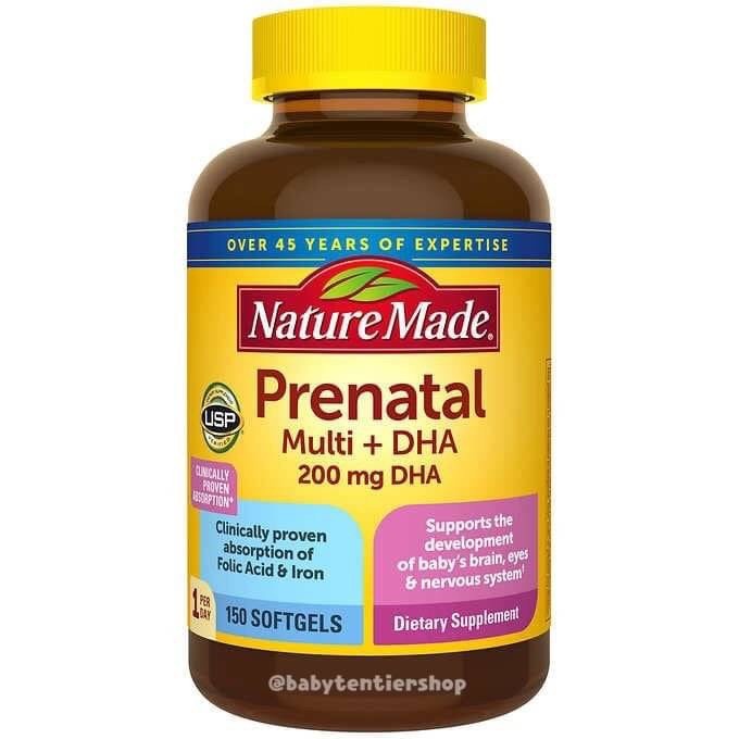 วิตามินสำหรับหญิงก่อนตั้งครรภ์และตั้งครรภ์ Nature Made Prenatal Multi + DHA, 150 Softgels