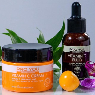 ชุดคู่ กู้ฝ้า กระProyou Vitamin C Cream 60g.+Proyou vitamin C Fluid 30ml.วิตามินซีสูตรเข้มข้น ลดฝ้า กระ ผิวแพ้ง่ายใช้ได้