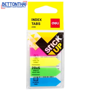 Deli A10602 Index Tabs โพสต์อิทโน้ตพลาสติก ขนาด 43 x 12 mm สีสะท้อนแสง มี 5 สี รวม 100 แผ่น กระดาษแฟนซี เทปกาว กาว