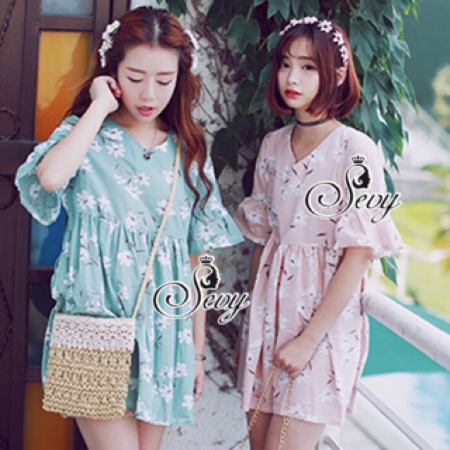 🎉Sevy Korean WAWA Flora Lotus Sleeve Mini Dress