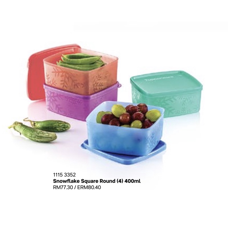 Tupperwareแท้ กล่องเหมันต์ลายเกล็ดหิมะ สีสันสดใส ขนาด 400 ml สามารใส่ผัก ผลไม้ อาหารแห้ง เพื่อความเป็นระเบียบ ฝาแน่นสนิท