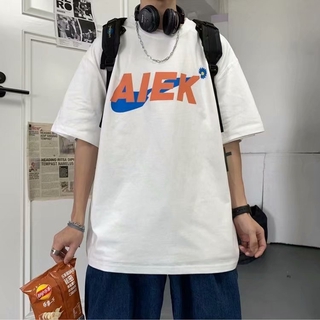 2 สี【 M-5XL 】พิมพ์ลาย“ AIEK” เสื้อยืดแขนสั้นหลวมสไตล์ฤดูร้อนสบาย ๆ ลมหายใจสบาย ๆ เสื้อยืดลายการ์ตูน