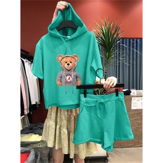 ~SALE~ พร้อมส่ง เสื้อเซต 2 ชิ้น เสื้อหน้าหมี เสื้อมีฮู้ด กางเกงขาสั้น เสื้อผ้าเกาหลี