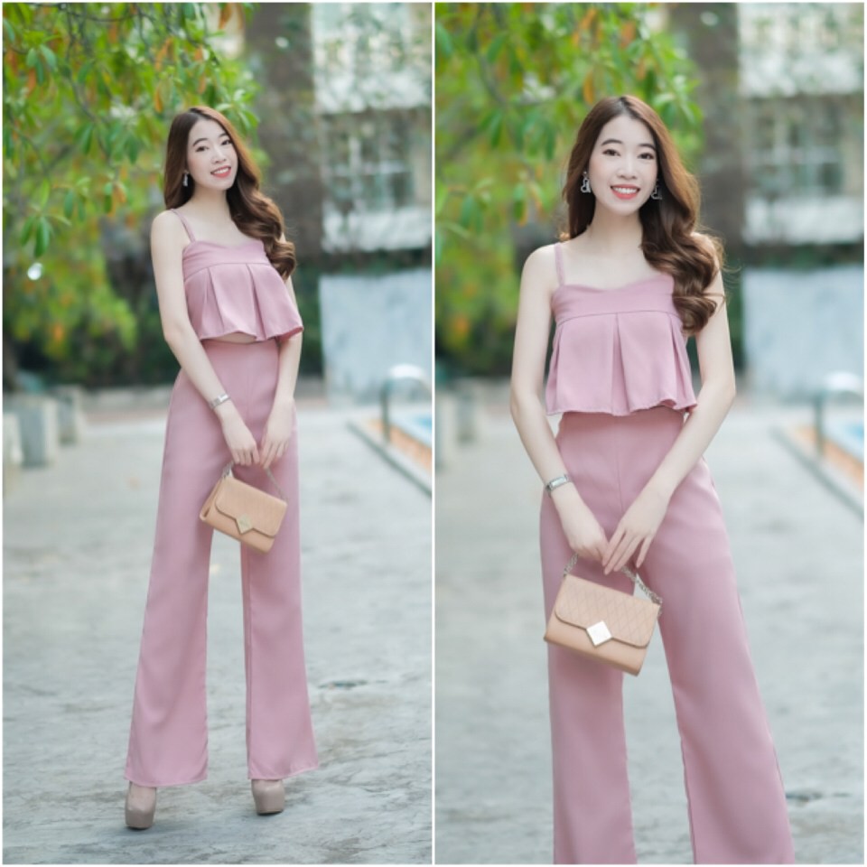 hbstation.shop เสื้อผ้าแฟชั่น ชุดสองชิ้น สีชมพู พร้อมส่ง