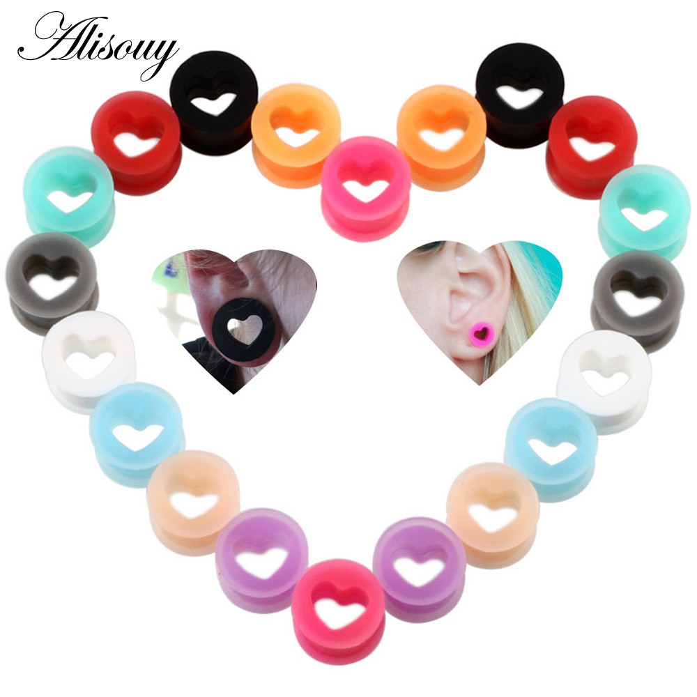 2PCS ซิลิโคนหูปลั๊กและอุโมงค์รูปหัวใจยืดหยุ่นหูปลั๊กหู Expanders อุโมงค์ต่างหูเครื่องวัด Body Jewlery เจาะ