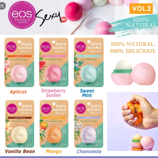 🇺🇸 USA 🇺🇸 EOS 100% Natural Shea Lip Balm ลิปบาล์ม ลิป รูปไข่ กลิ่นหอมหวานผลไม้ จากธรรมชาติ ปากชุ่มชื้น