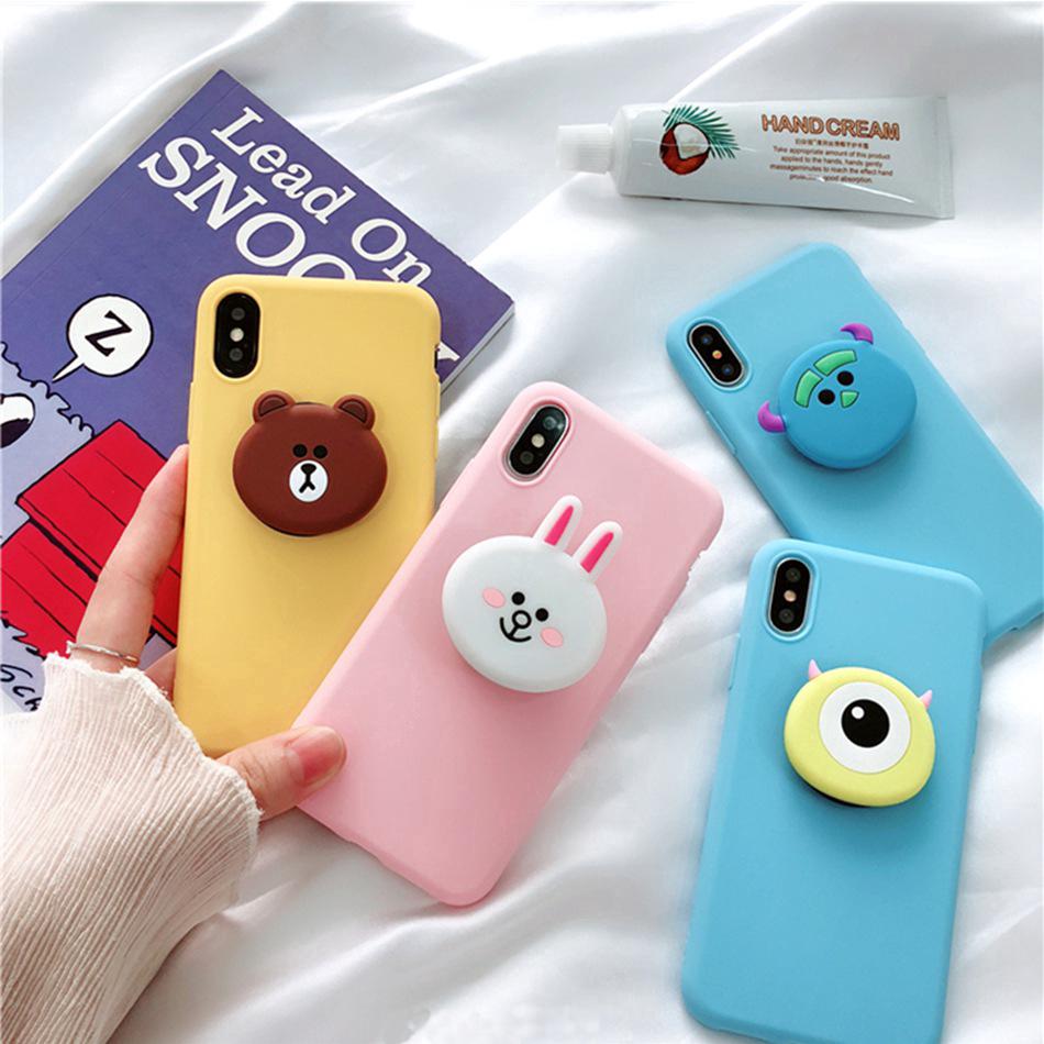 Samsung Galaxy S10e S10 S9 S8 S7 S6 Edge Case Bear cute stand soft rabbit cover cartoon holder case