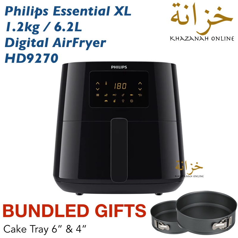 Philips Essential XL หม้อทอดไร้น้ํามันดิจิตอล AirFryer 1.2 กก. / 6.2 ลิตร HD9270 (ฟรีถาดเค้ก 6 นิ้ว และ 4 นิ้ว)