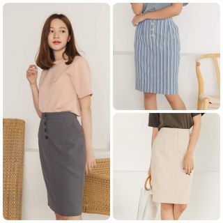 Ivory No.5 กระโปรงทรงสอบ กระดุมหน้า รุ่น Craft Pencil Skirt