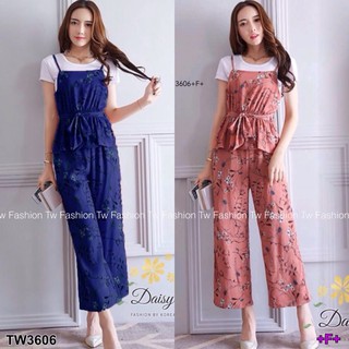 TW3606 Set 2 ชิ้น เสื้อยืด+จั้มสูทสายเดี่ยวขายาว ลายดอก