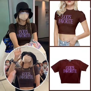 เสื้อยืดครอปท็อป คอกลม แขนสั้น พิมพ์ลายตัวอักษร Blackpink Lisa สไตล์เกาหลี ไซซ์ XS-4XL