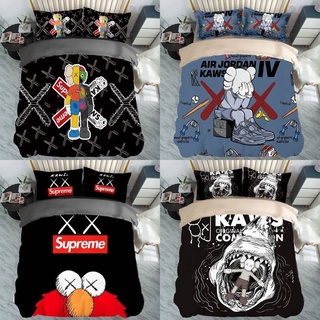 ชุดเครื่องนอน ผ้าปูที่นอน ปลอกหมอน ผ้าห่ม ลายการ์ตูน Kaws XX Supreme Sesame Street 3in1 สวมใส่สบาย สําหรับห้องนอน