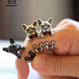 💘broadhappy💍แหวนบูลด็อก Retro แบบปรับได้ Unisex สัตว์ Pit Bull Dog Punk แหวนเกลี้ยง