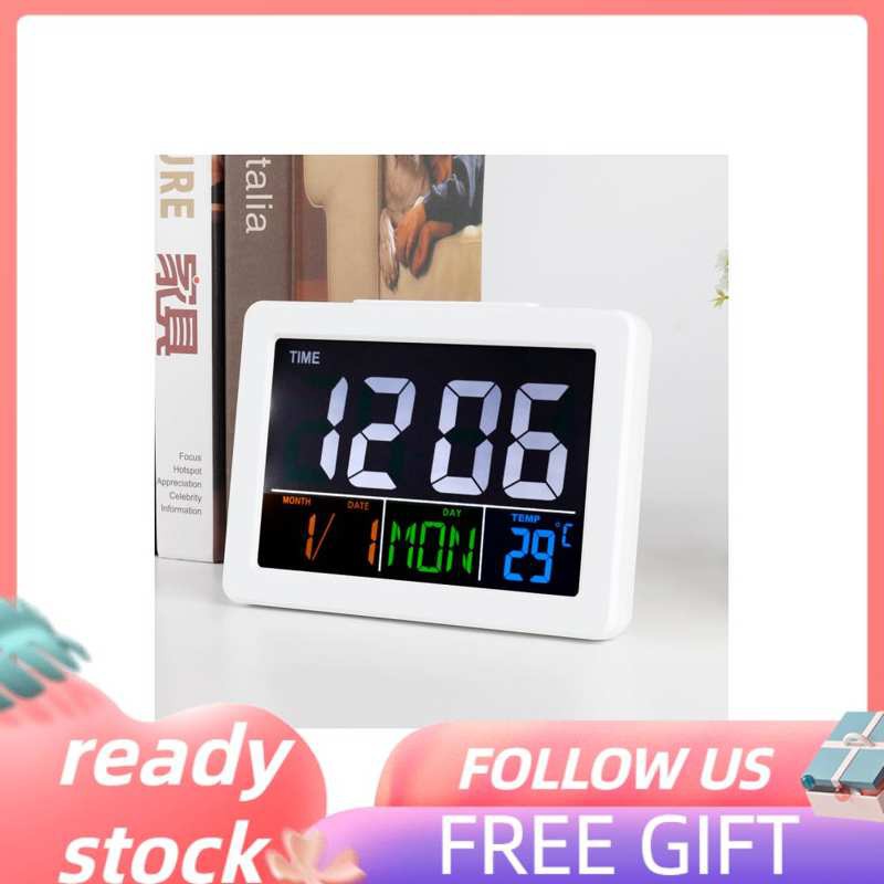 Hanhan Lcd Digital Alarm Clock, Outdoor Digital Led Time And Temperature Display Clock