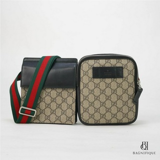 GUCCI BELT BAG 2 PIECE BROWNBLA BLACK GG SUPREME MONOGRAM SHW