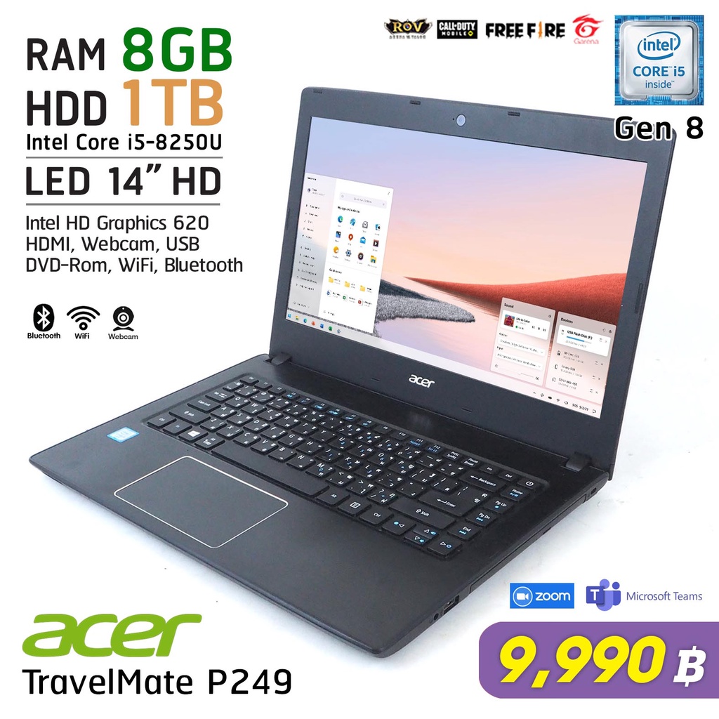 โน๊ตบุ๊ค Acer TravelMate P249-Core i5 Gen 8 /RAM 8GB /HDD 1TB /WiFi /Bluetooth /Webcam /จอ 14 นิ้ว สภาพดี By Comdee2you #8