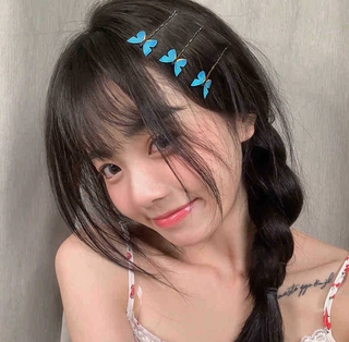 Blue Butterfly Hairpin Korean Cute Ins Wind Sweet Side Clip Hair Accessories Bangs Female Word Clip