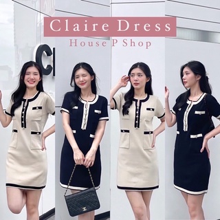 House P Shop - CLAIRE DRESS💗 เดรสไหมพรมแต่งกระดุมทอง