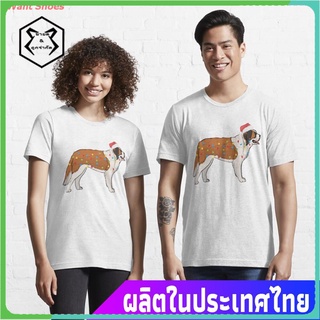 เสื้อยืดลำลอง St Bernard Christmas Lights Xmas Gift Essential T-Shirt Sports T-shirt