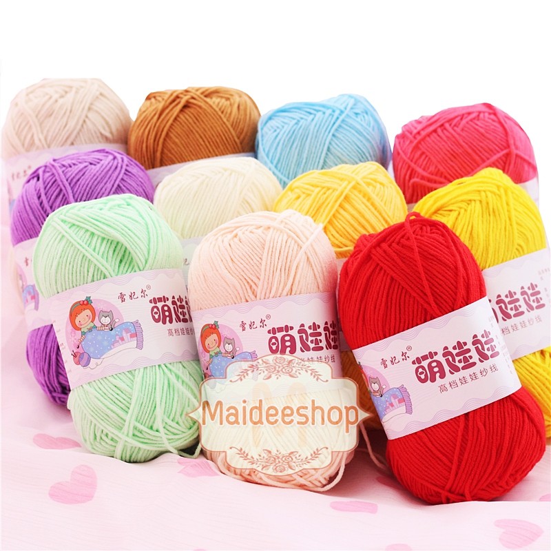 ไหมพรมคอตตอน+อะคริลิค 4Ply เกรดพรีเมี่ยม ไหมมีความนิ่ม นุ่ม ไม่ขึ้นขน เส้นขนาด 1.5-2 มิลลิเมตร มีเก็บเงินปลายทางค่ะ
