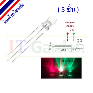 LED 2 Color Red-Green 5mm ใส Anode (5 ชิ้น)