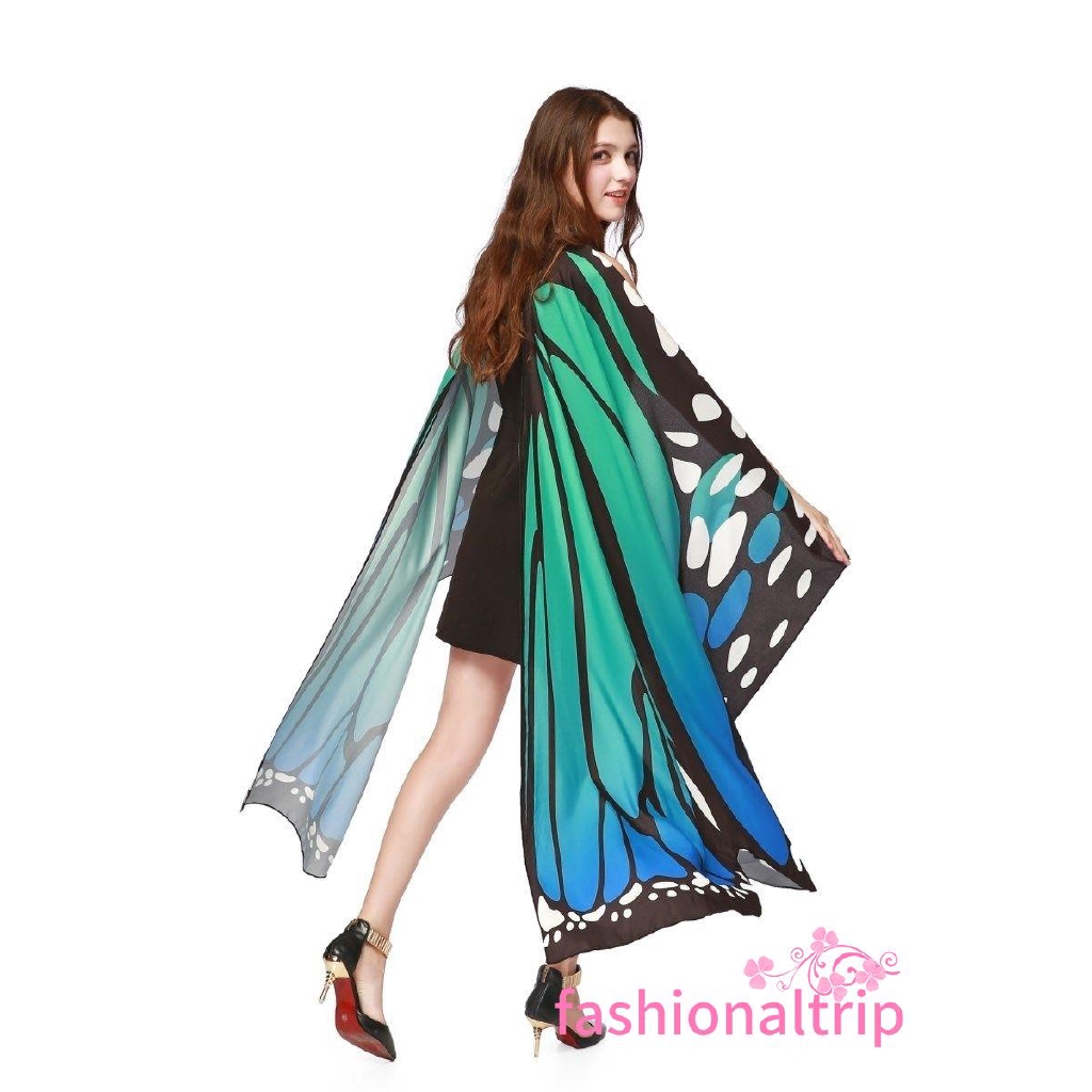 ผ้าพันคอยาว ผ้าชีฟอง ลายปีกผีเสื้อ หลากสีสัน สําหรับผู้หญิง - รูปที่ 4