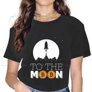 เสื้อยืด พิมพ์ลายจรวด Bitcoin สไตล์วินเทจ สําหรับผู้หญิง