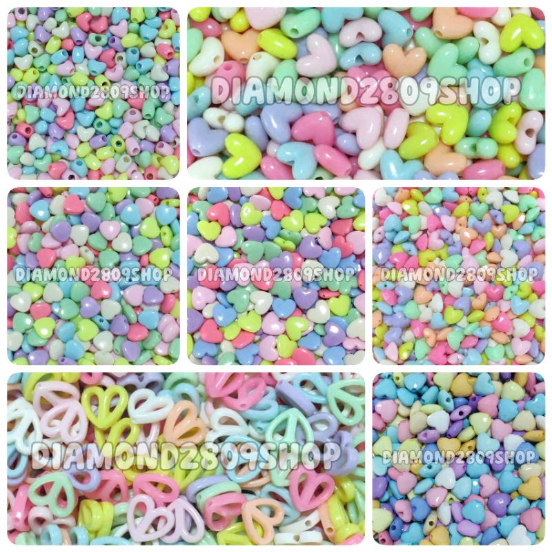 จัดส่งเร็ว! 6ชิ้นลด6฿ (7แบบ) 22g ลูกปัดพาสเทลหัวใจ ลูกปัดหัวใจพาสเทล ลูกปัดพาสเทล ลูกปัดหัวใจ ราคาถูก Pastel Heart Beads