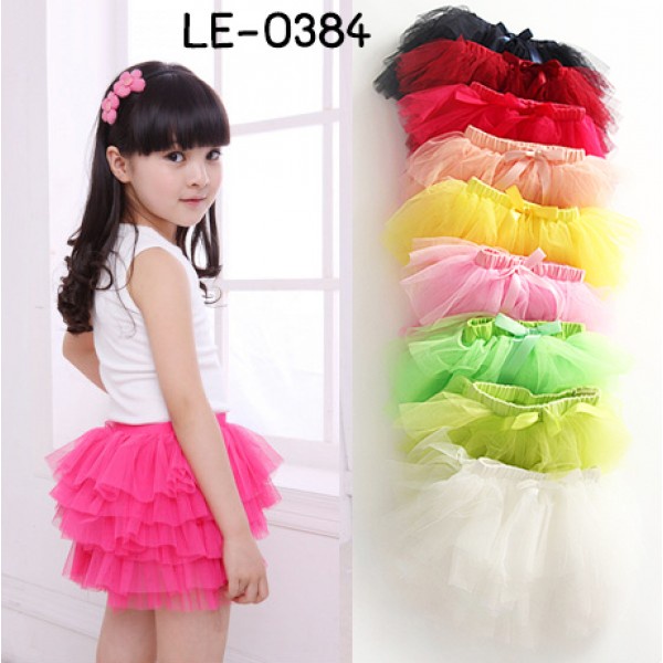 กระโปรงเด็กผู้หญิง ปอมๆ เชียร์ กระโปรงตูตู ติดโบว์ขอบเอว Tutu skirt LE0384
