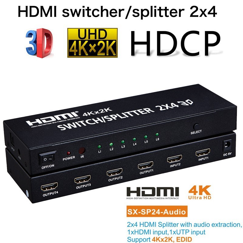 HDMI2.0 2X4 SWITCH/SPLITTER 2.0 3D 2K 4K  (สีดำ)