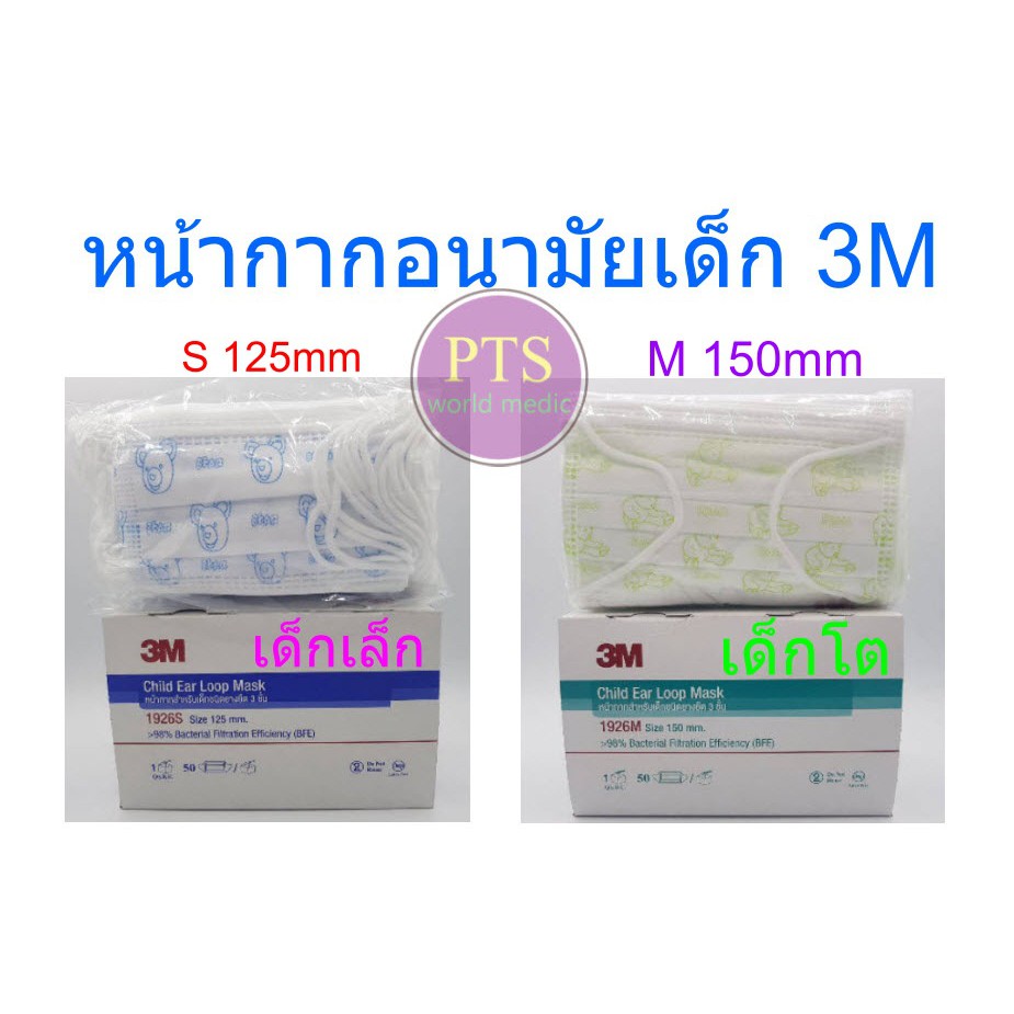 3M หน้ากากอนามัยเด็ก Child Ear Loop Mask เด็กเล็ก/เด็กโต 1926 (ของแท้)