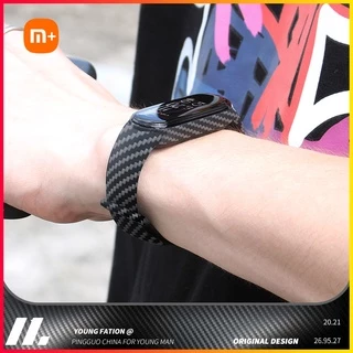 สําหรับ Xiao Mi Band 3/4/6/7/8/9/10 หรูหราเปลี่ยนสายรัด Miband10 Mi Band 9 สายรัดข้อมือคาร์บอนไฟเบอร์นาฬิกาเข็มขัดสร้อยข้อมือสําหรับ Xiaomi 7 6 5 TPU เข็มขัด