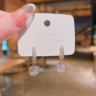 Shuling 925 silver needle earrings Korean version Geometric Super Flash Zircon Pendant Earrings