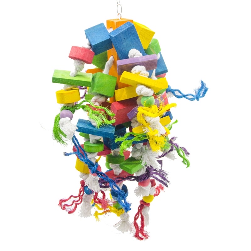 E-46 ของเล่นนกแก้ว ขนาดใหญ่ เชือกและขอนไม้สีรุ้ง ของเล่นแก้เครียด 50cm