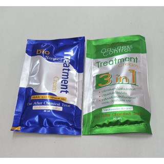 ทรีทเม้นท์ ครีมบำรุงผม ซอง 30 มล. ไบโอ ซุปเปอร์ สีฟ้า, เอลราเคิล สีเขียว Treatment Bio Super, Elracle Odorless Control