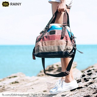 กระเป๋าวินเทจ กระเป๋าผ้าแคนวาส กระเป๋าแคนวาส กระเป๋าผ้า canvas รุ่น Rainny (สีน้ำตาลเข้ม)