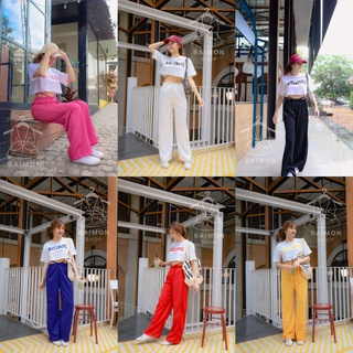 ชุดเซต2ชิ้น เสื้อยืดครอป สกรีนลาย+กางเกง ขายาว