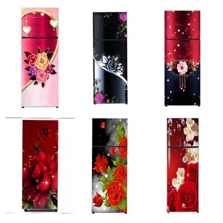 สติกเกอร์ติดตู้เย็น ลายดอกไม้ สีแดง มี 2 ประตู