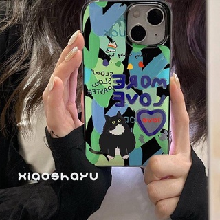 เคสโทรศัพท์มือถือ ลายภาพวาดสีน้ํามัน รูปแมวสุดเท่ สีดํา สําหรับ Iphone Apple 14promax 12 13 11 xr 8p