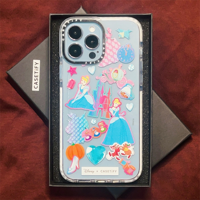 Casetify X Disney Princess Cinderella เคสโทรศัพท์มือถืออะคริลิค TPU ใส ขอบสีขาว พร้อมกล่อง สําหรับ Apple IPhone 11 12 13 Pro Max