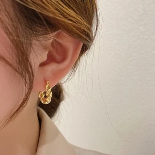 ต่างหูห่วงบิด ชุบทอง 18K ทรงกลม