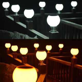 โคมไฟหัวเสาโซล่าเซลล์ 2สีในตัวเดียว ขาวและส้ม โคมโซล่าหัวเสา แสงขาว solarlight 1ชุด แสงอาทิตย์