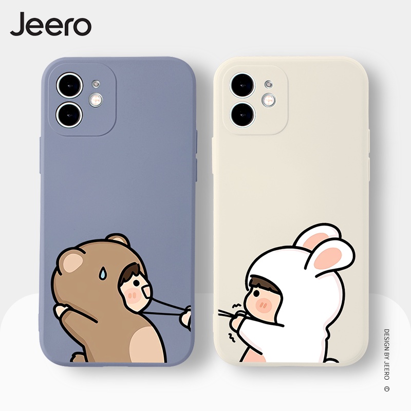 Jeero เคสคู่ เคสไอโฟน คู่รัก กันกระแทกซิลิโคนนุ่มการ์ตูนน่ารักตลก เคสโทรศัพท์ Compatible for iPhone 16 15 14 13 12 11 Pro Max SE 2020 X XR XS 8 7 Plus พลัส HFN120