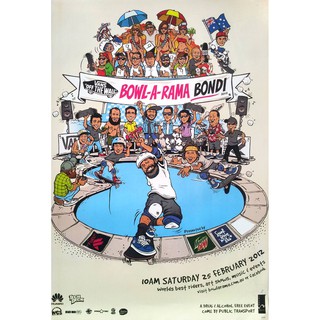 โปสเตอร์ รูปวาด การ์ตูน โฆษณา Vans Bowl-A-Rama Bondi 2012 POSTER 24”x35” Inch Skateboarding Australia Parties Show