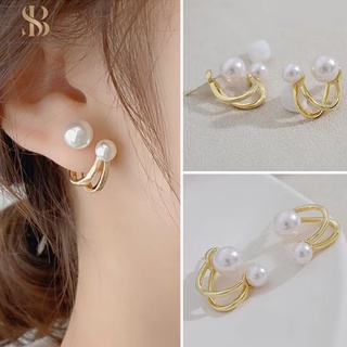 Shiny B&amp;S✨New✨ต่างหูเงินแท้ S925 ต่างหู ประดับไข่มุก แบบห้อยด้านหลัง earrings สไตล์เกาหลี สไตล์ย้อนยุค เครื่องประดับแฟชั่นสตรี